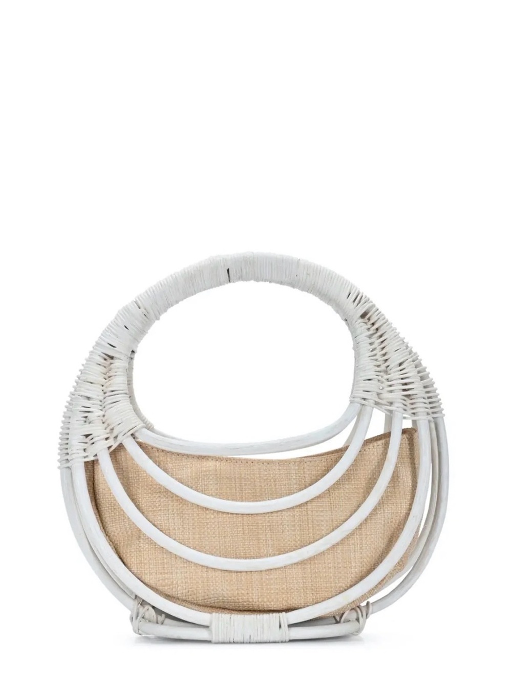Round Woven Straw Tote Bag in White and Natural